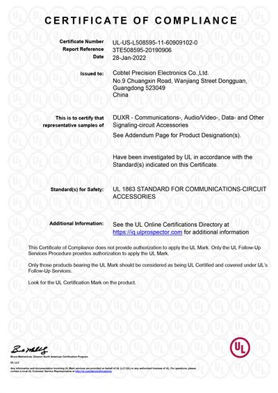 Patch Cord - UL E508595-1