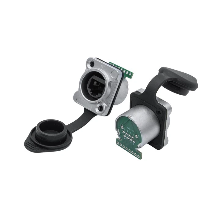 DシェイプパネルRJ45防水コネクタ|メタルフランジ