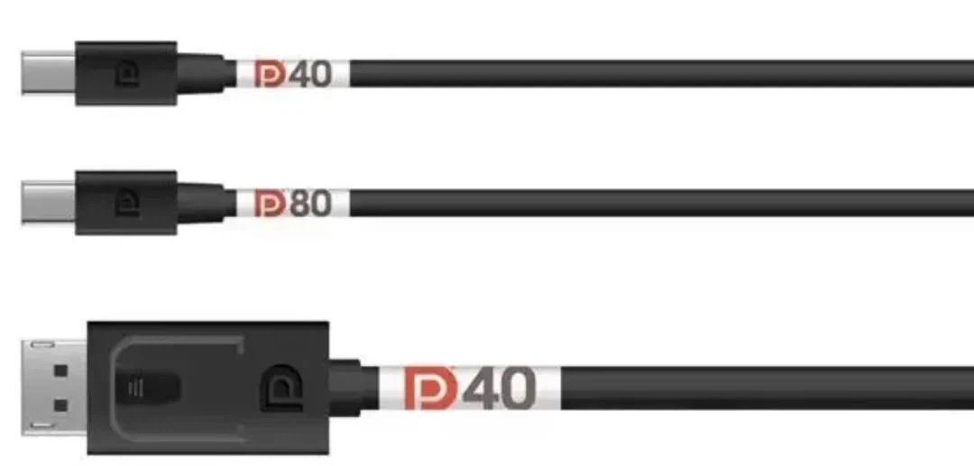 DP 2.0 cables have two standards: DP40 and DP80. DP40 cables use the UHBR10 standard, delivering 10Gbps per lane across four channels for a total bandwidth of 40Gbps, while DP80 cables adhere to the UHBR20 standard with 20Gbps per lane, totaling 80Gbps. DP 2.0 cables have two standards: DP40 and DP80. DP40 cables use the UHBR10 standard, delivering 10Gbps per lane across four channels for a total bandwidth of 40Gbps, while DP80 cables adhere to the UHBR20 standard with 20Gbps per lane, totaling 80Gbps.