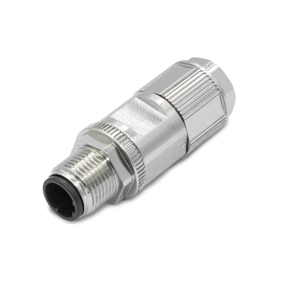 Waterproof Crimp Type Rugged D-code Shielded M12 Ethernet Connector Round Plug