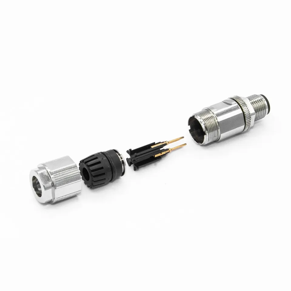 Waterproof Crimp Type Rugged D-code Shielded M12 Ethernet Connector Round Plug